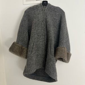 Zara Oversize Sweater Coat Wool with Faux fur hood
